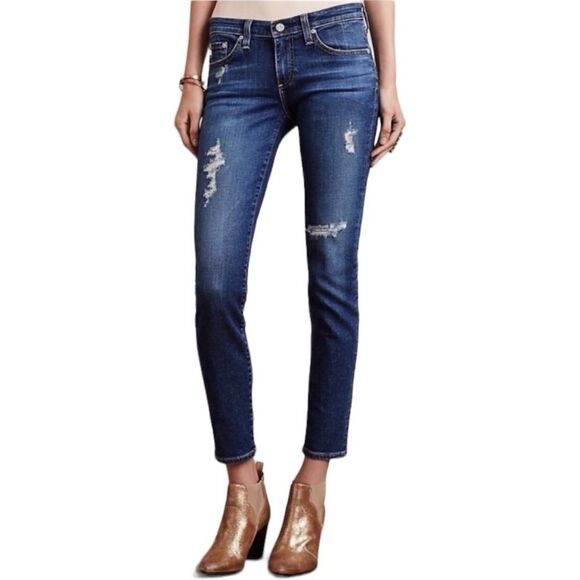 Adriano Goldschmied AG The Stevie Ankle Distressed Jeans Slim Straight Stretch - Picture 1 of 14